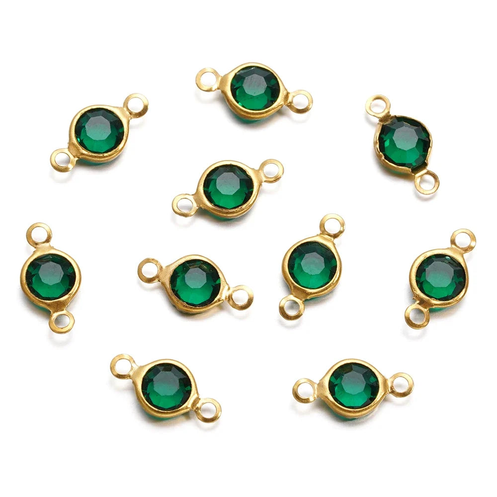 10pcs/lot Stainless Steel Crystal Round Double Ring Pendants for DIY Bracelet Necklace Beads Jewelry Making Accessories