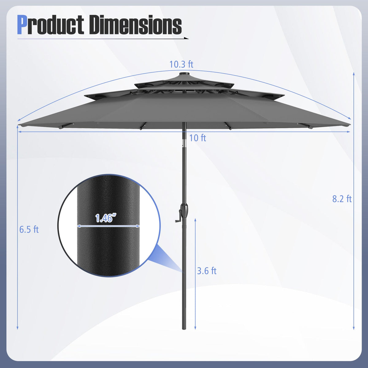 10 Feet Solar Patio Umbrella with 32 LED Lights 3-Tier Vented Top