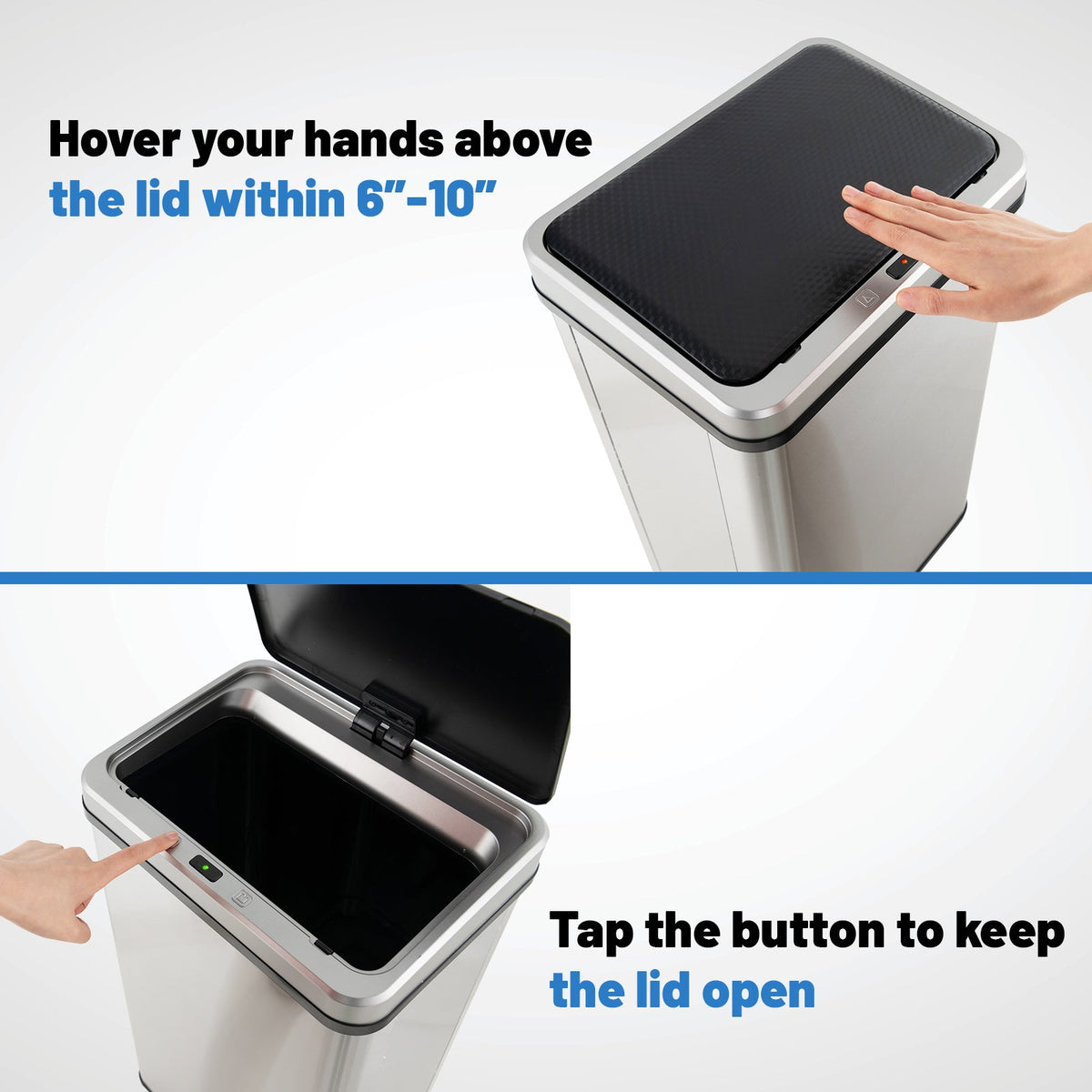 13.2 Gallon Stainless Steel Trash Can with Stay-on Lid and Soft Closure