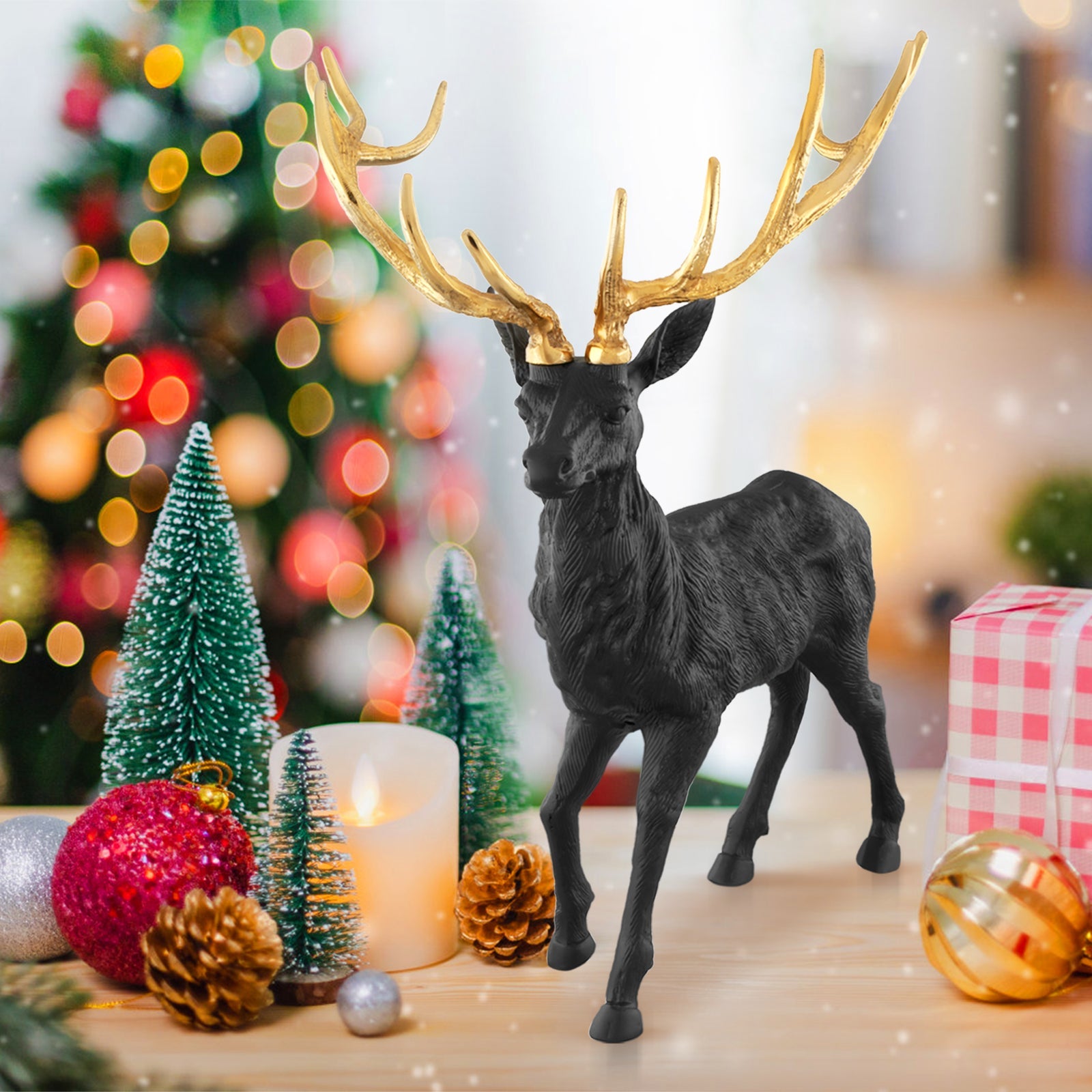 Standing Reindeer Statue Aluminum Deer Sculpture for Indoors Christmas Decor