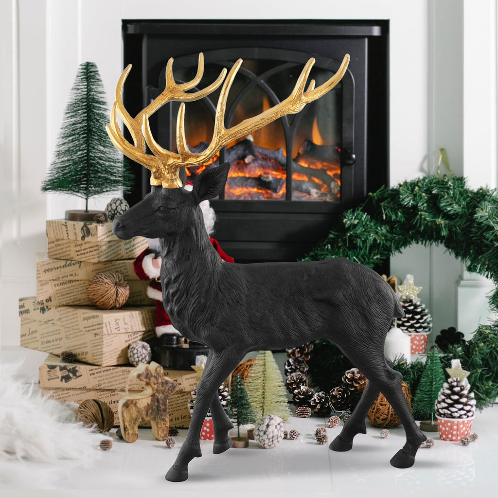 Standing Reindeer Statue Aluminum Deer Sculpture for Indoors Christmas Decor