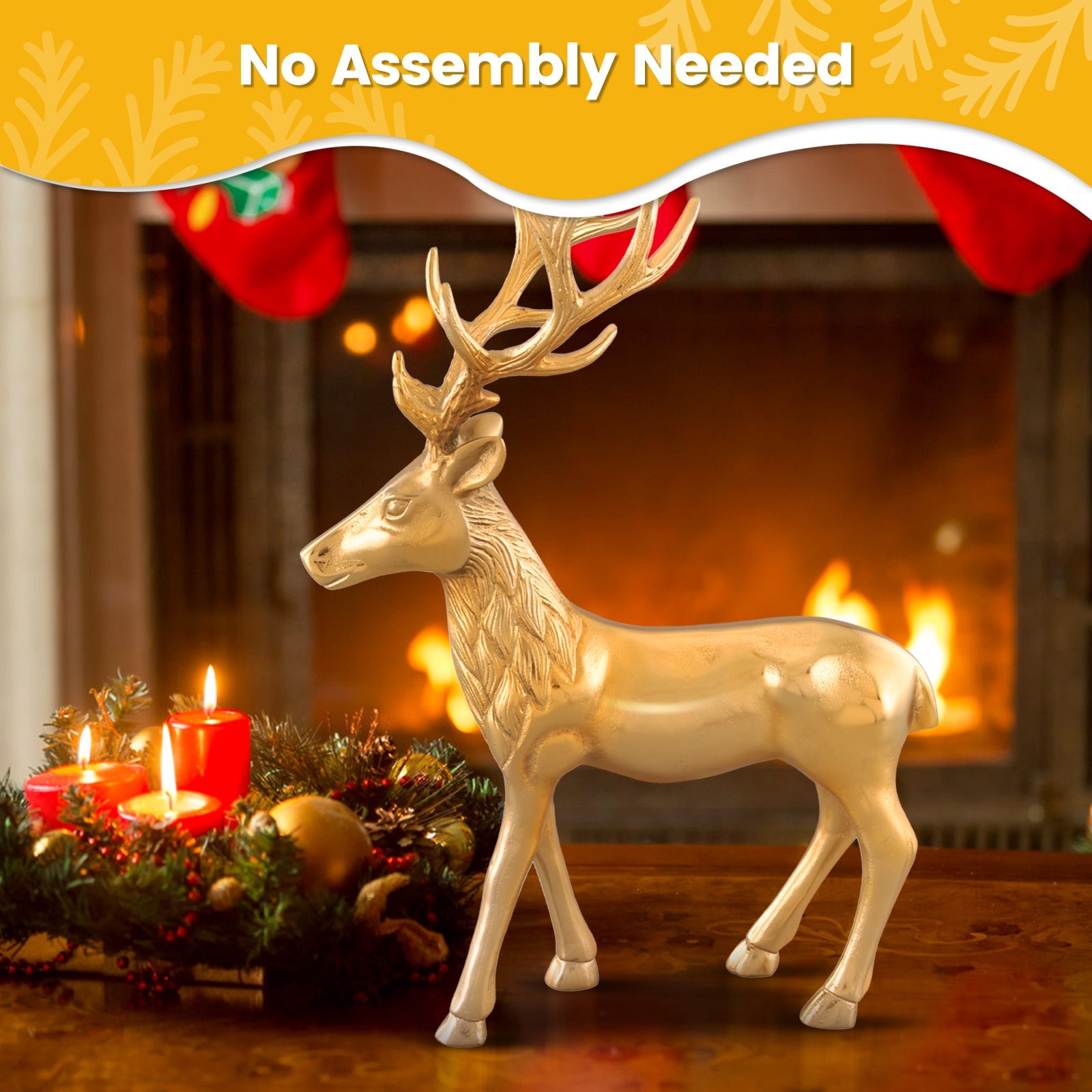 Standing Reindeer Statue Aluminum Deer Sculpture for Indoors Christmas Decor
