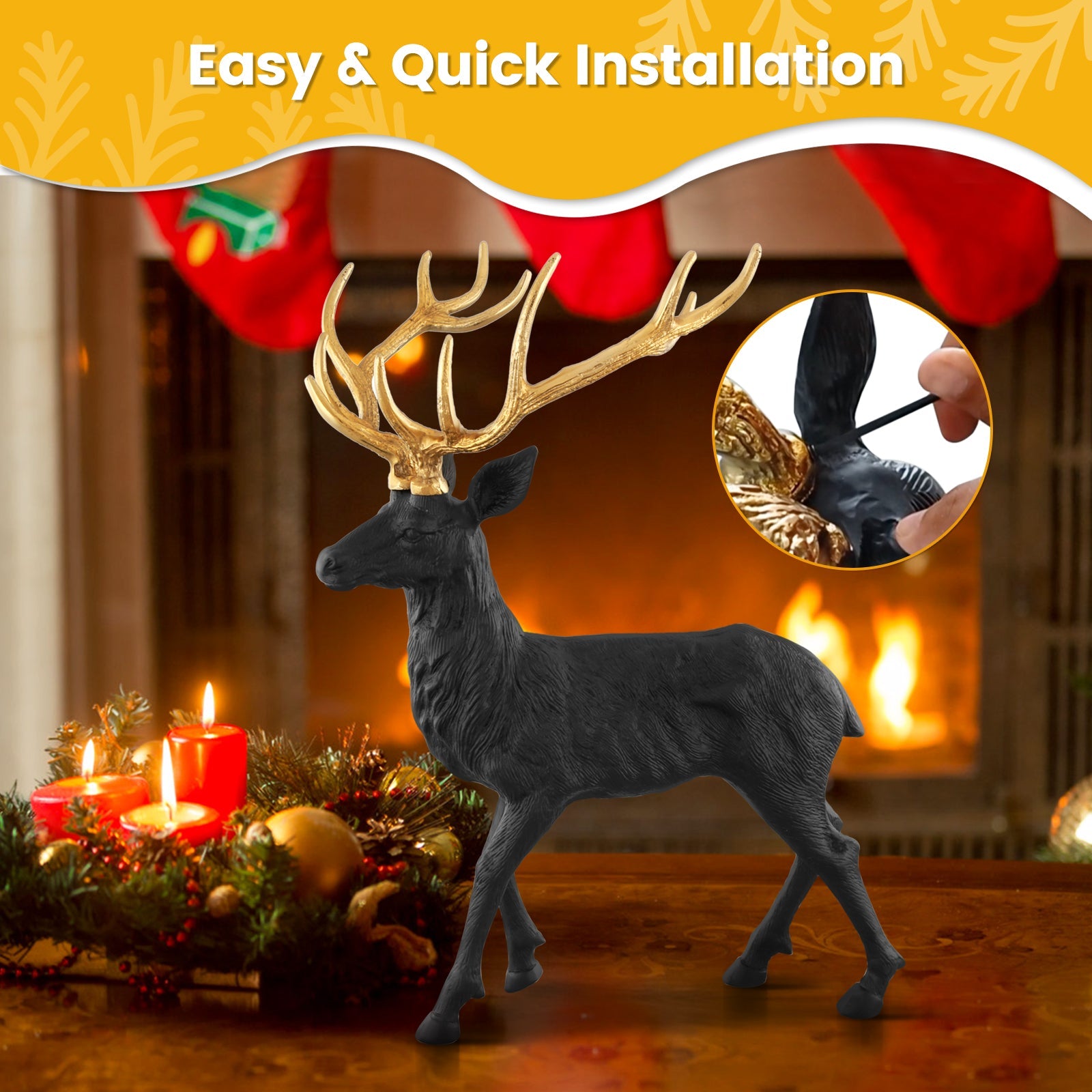 Standing Reindeer Statue Aluminum Deer Sculpture for Indoors Christmas Decor