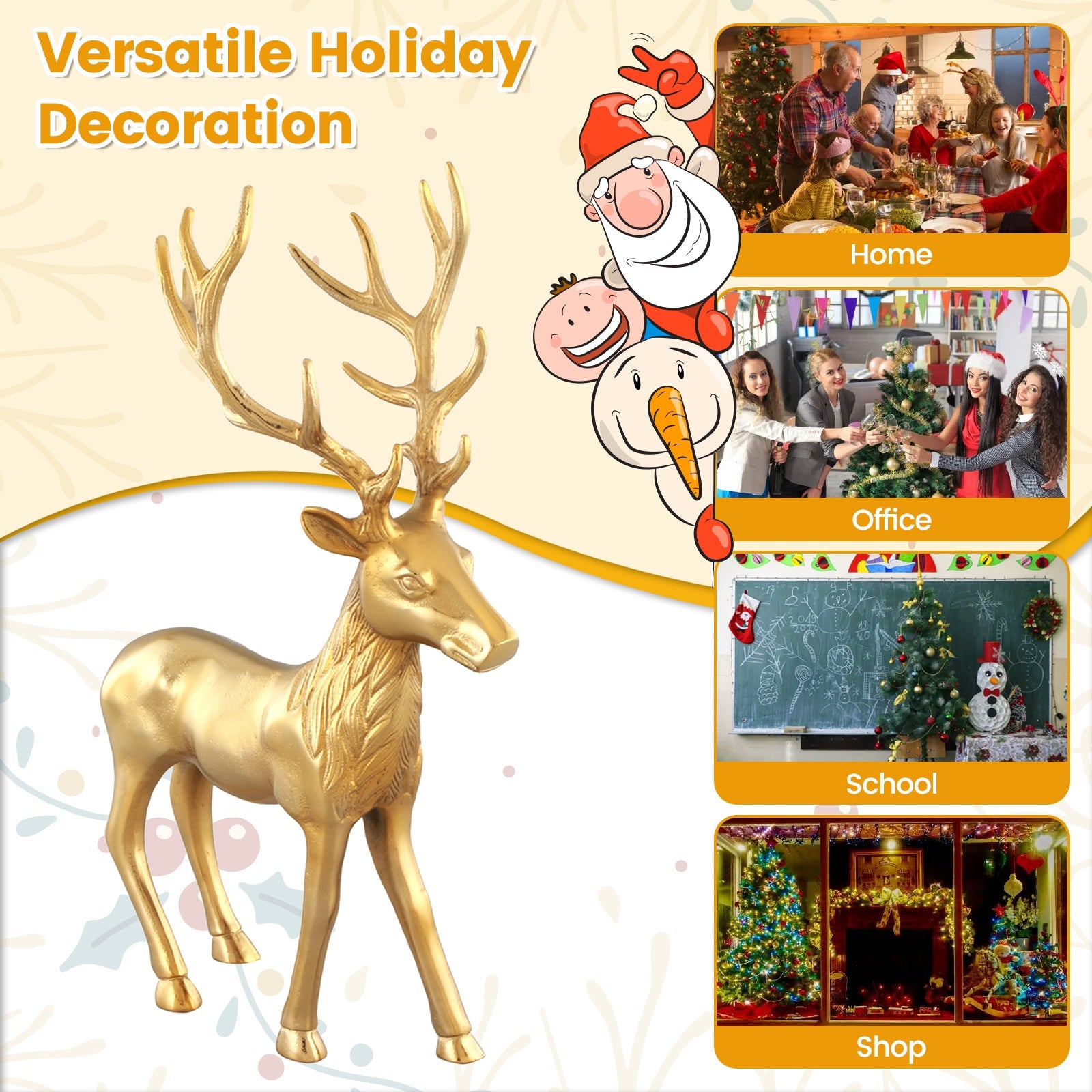 Standing Reindeer Statue Aluminum Deer Sculpture for Indoors Christmas Decor