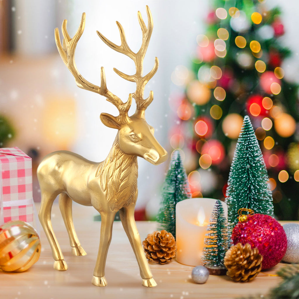 Standing Reindeer Statue Aluminum Deer Sculpture for Indoors Christmas Decor