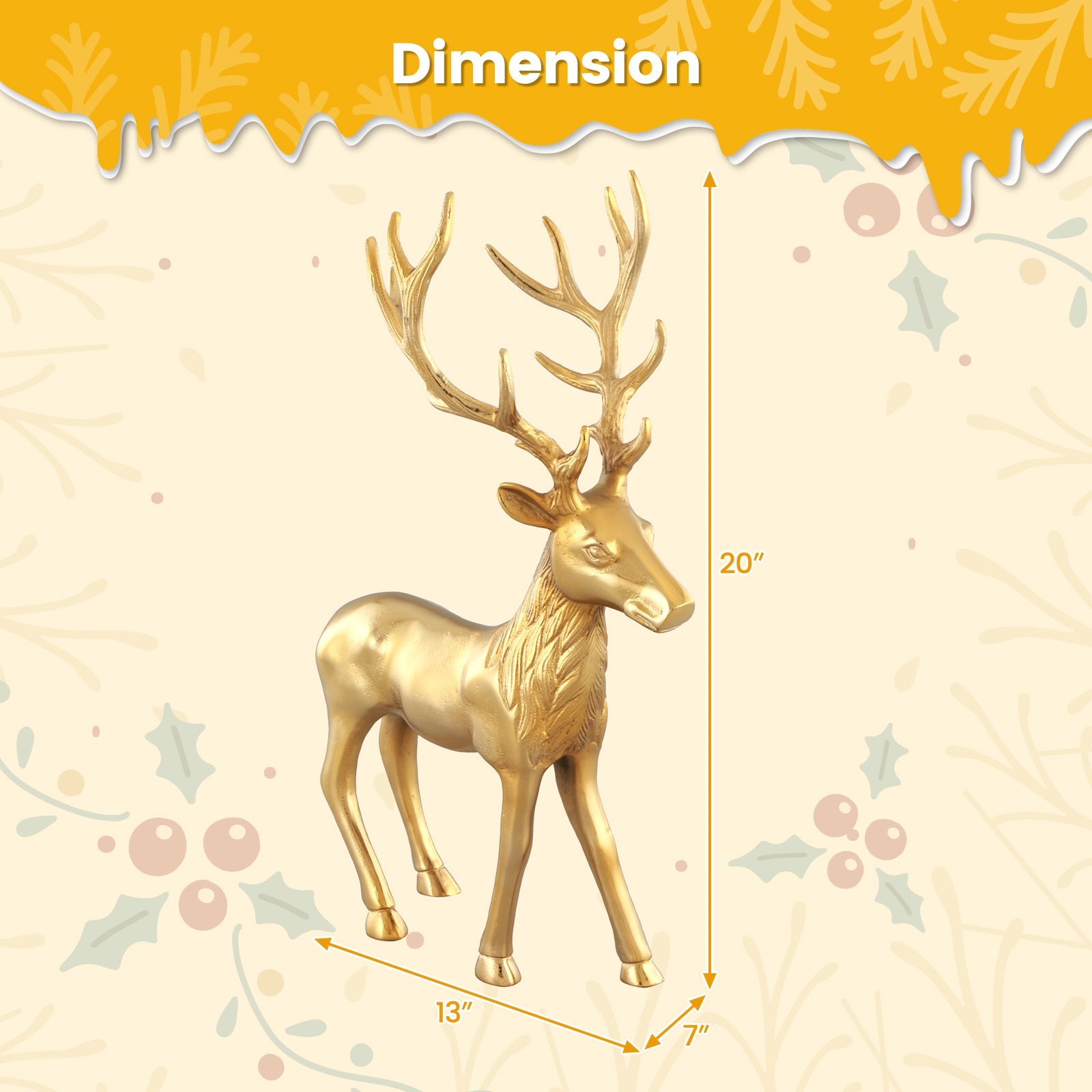 Standing Reindeer Statue Aluminum Deer Sculpture for Indoors Christmas Decor