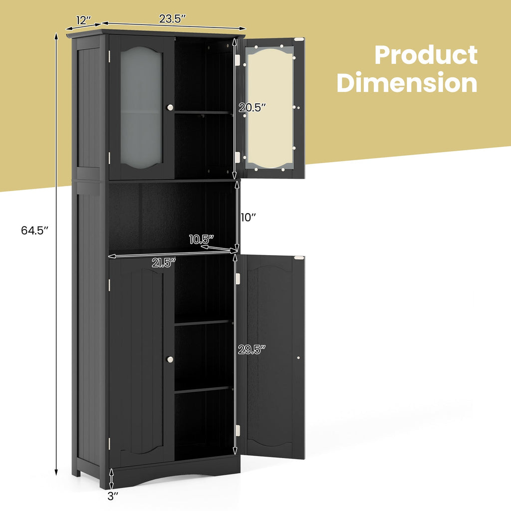 64.5 Inches Tall Bathroom Storage Cabinet with Frost Glass Doors and Shelves