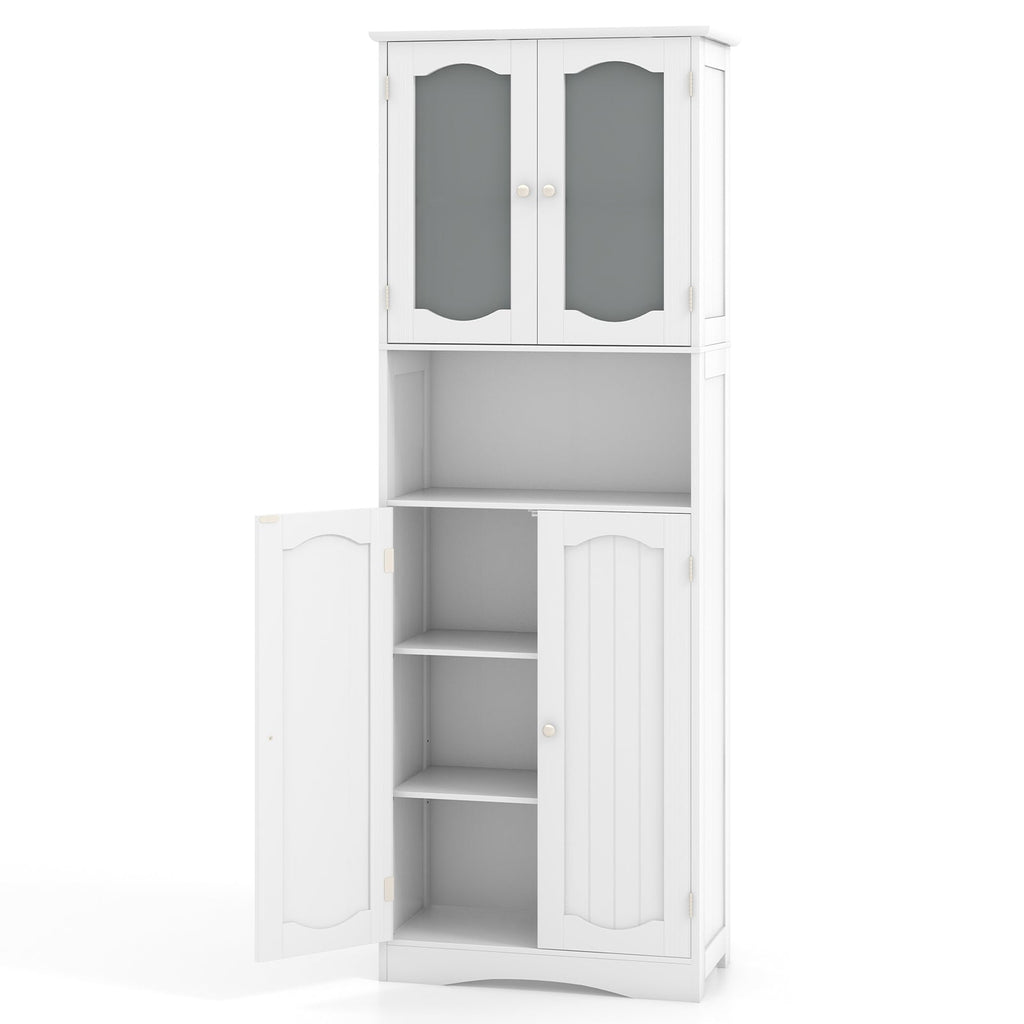64.5 Inches Tall Bathroom Storage Cabinet with Frost Glass Doors and Shelves