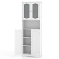 64.5 Inches Tall Bathroom Storage Cabinet with Frost Glass Doors and Shelves