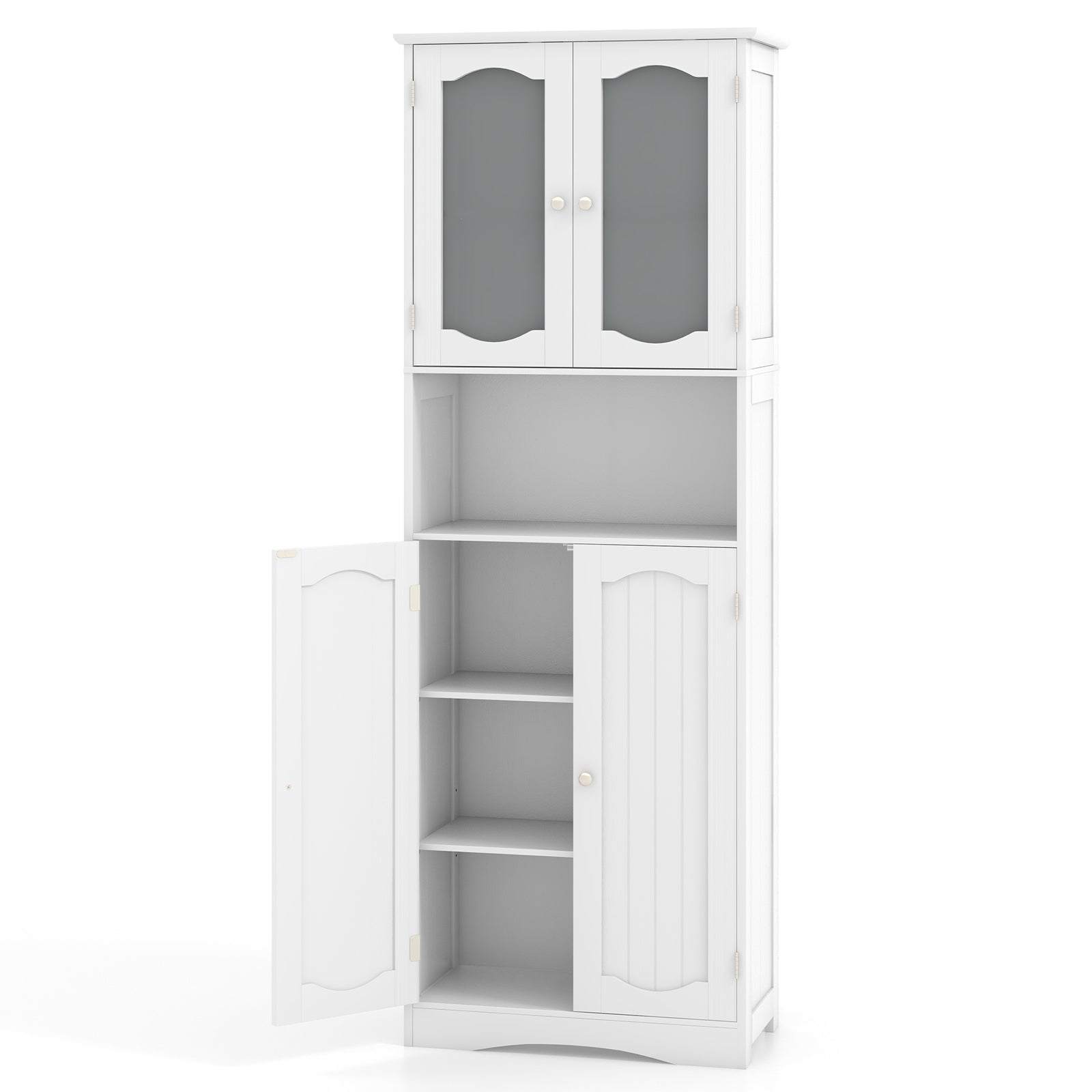 64.5 Inches Tall Bathroom Storage Cabinet with Frost Glass Doors and Shelves