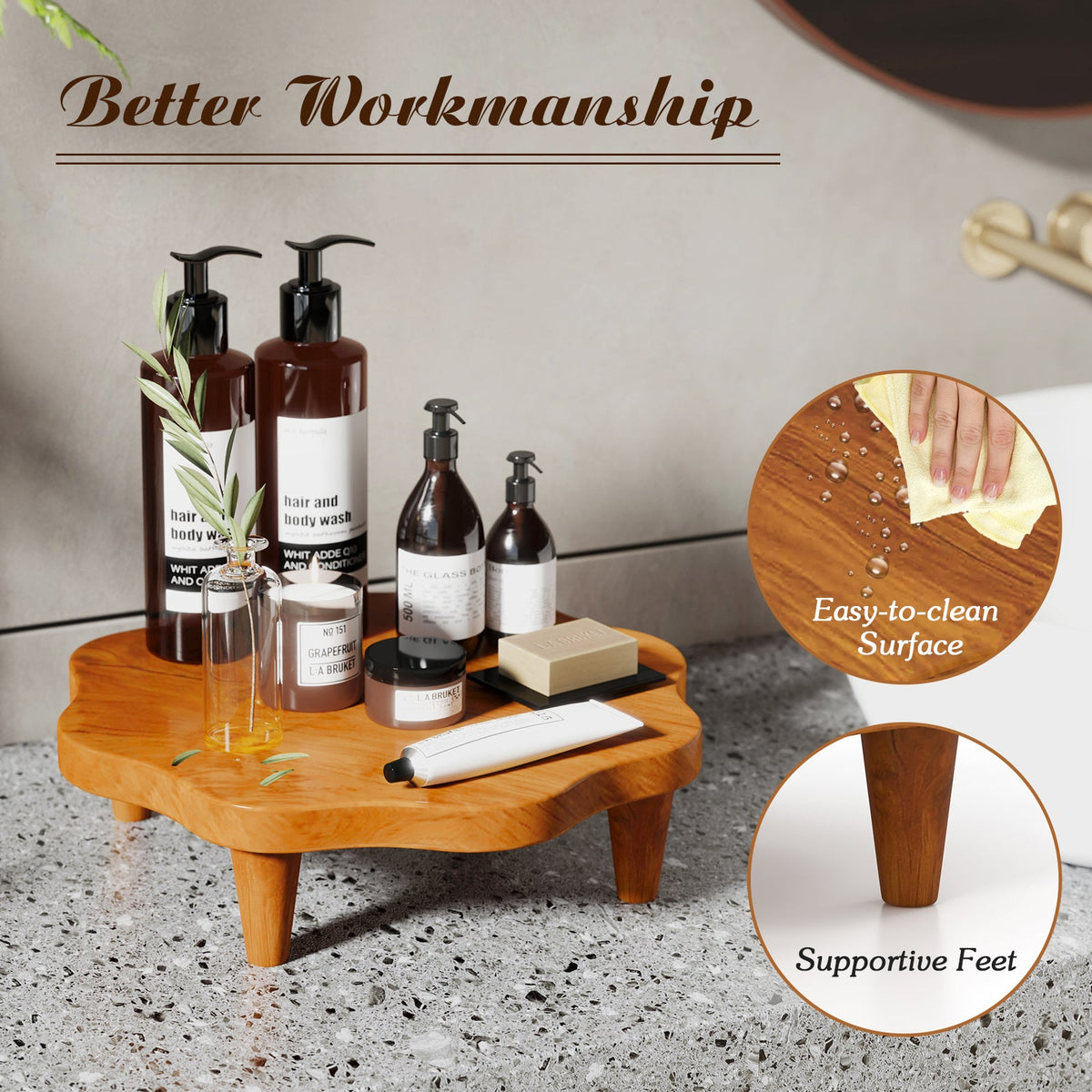 16" Teak Wood Pedestal Stand for Aroma and Snacks