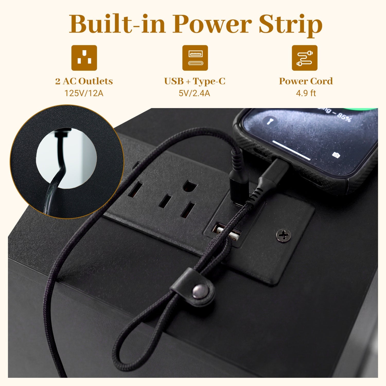 Turntable Record Player Stand with Power Outlets