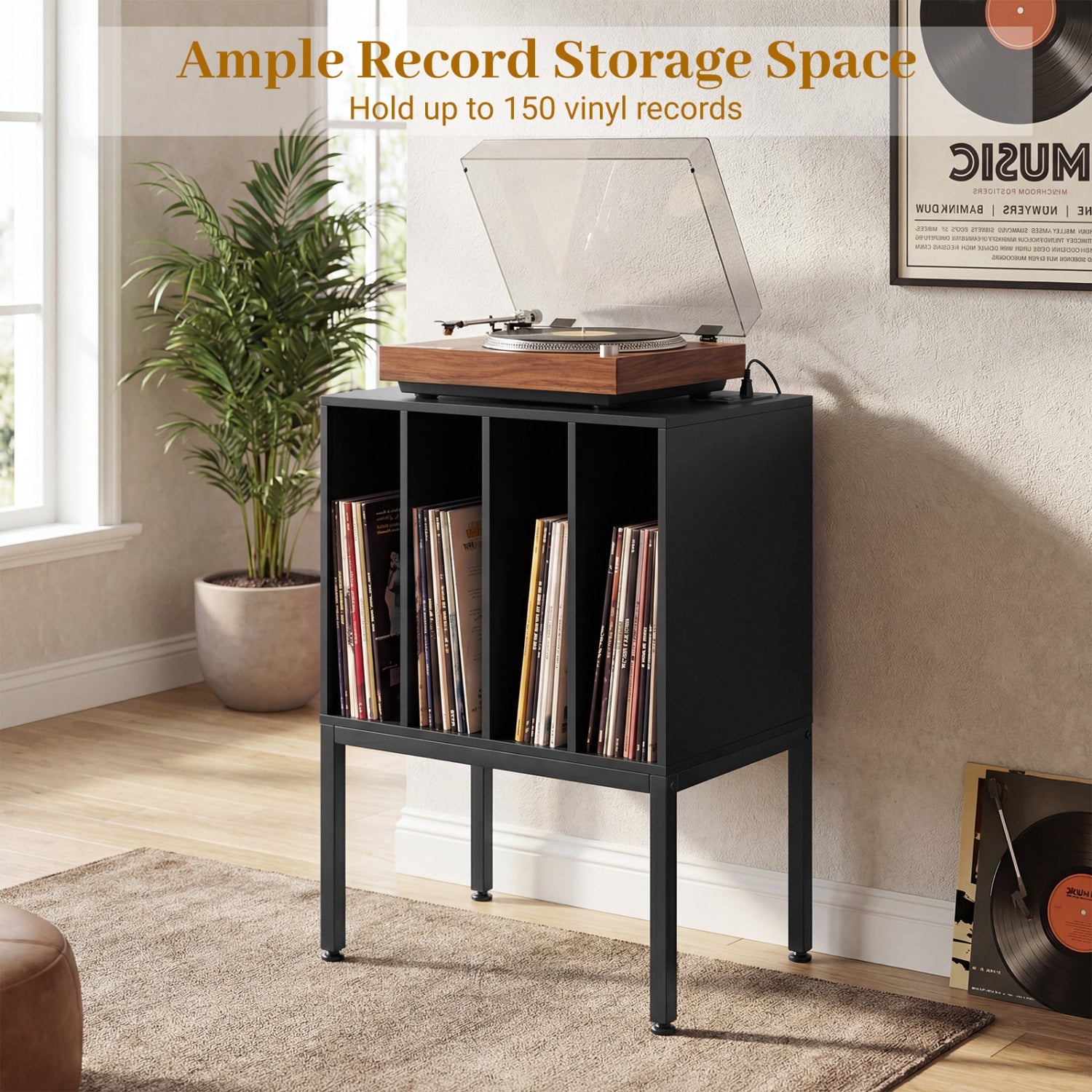 Turntable Record Player Stand with Power Outlets