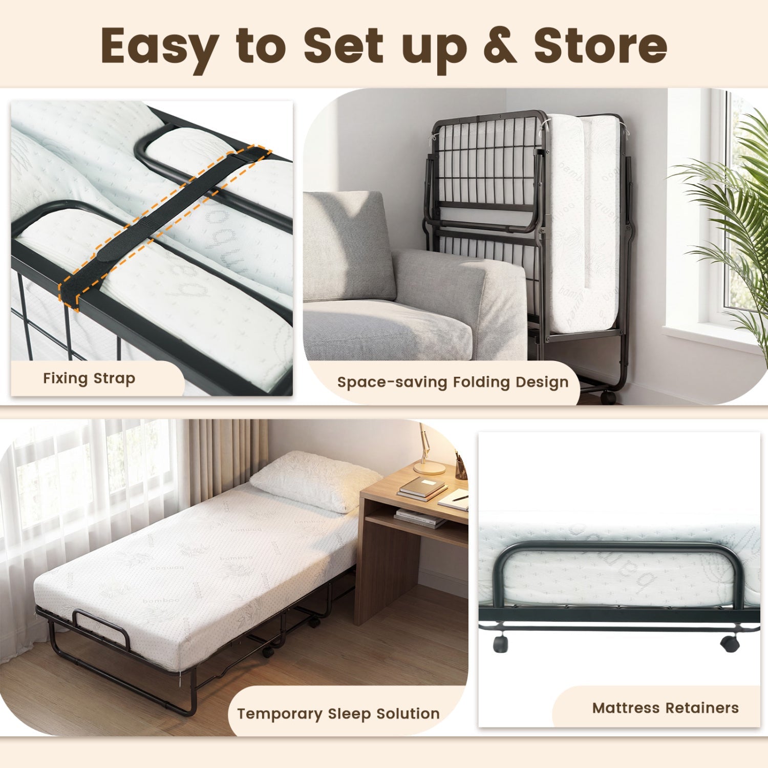 Twin Size Folding Bed with 5