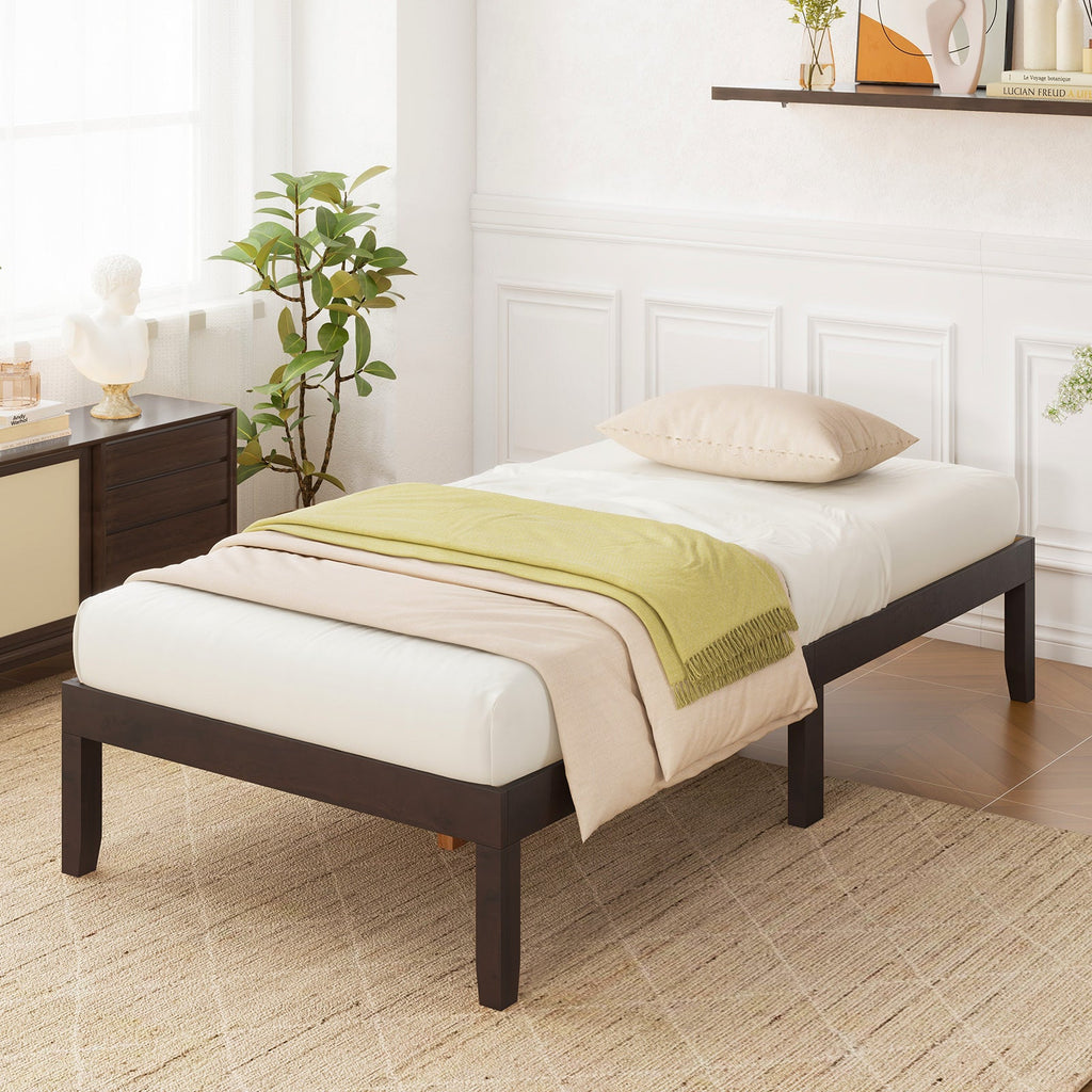 14 Inch Twin Wood Platform Bed Frame with Wooden Slats Support
