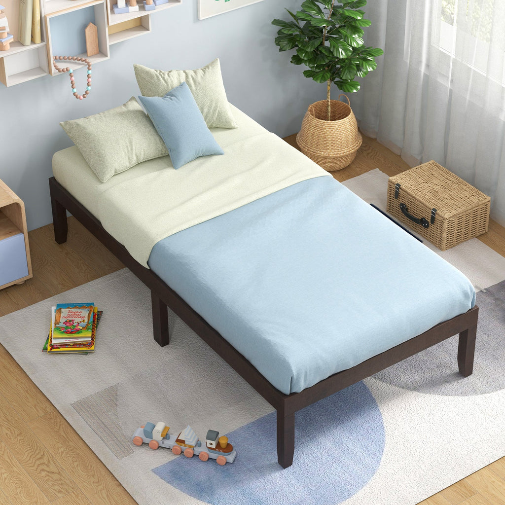 14 Inch Twin Wood Platform Bed Frame with Wooden Slats Support
