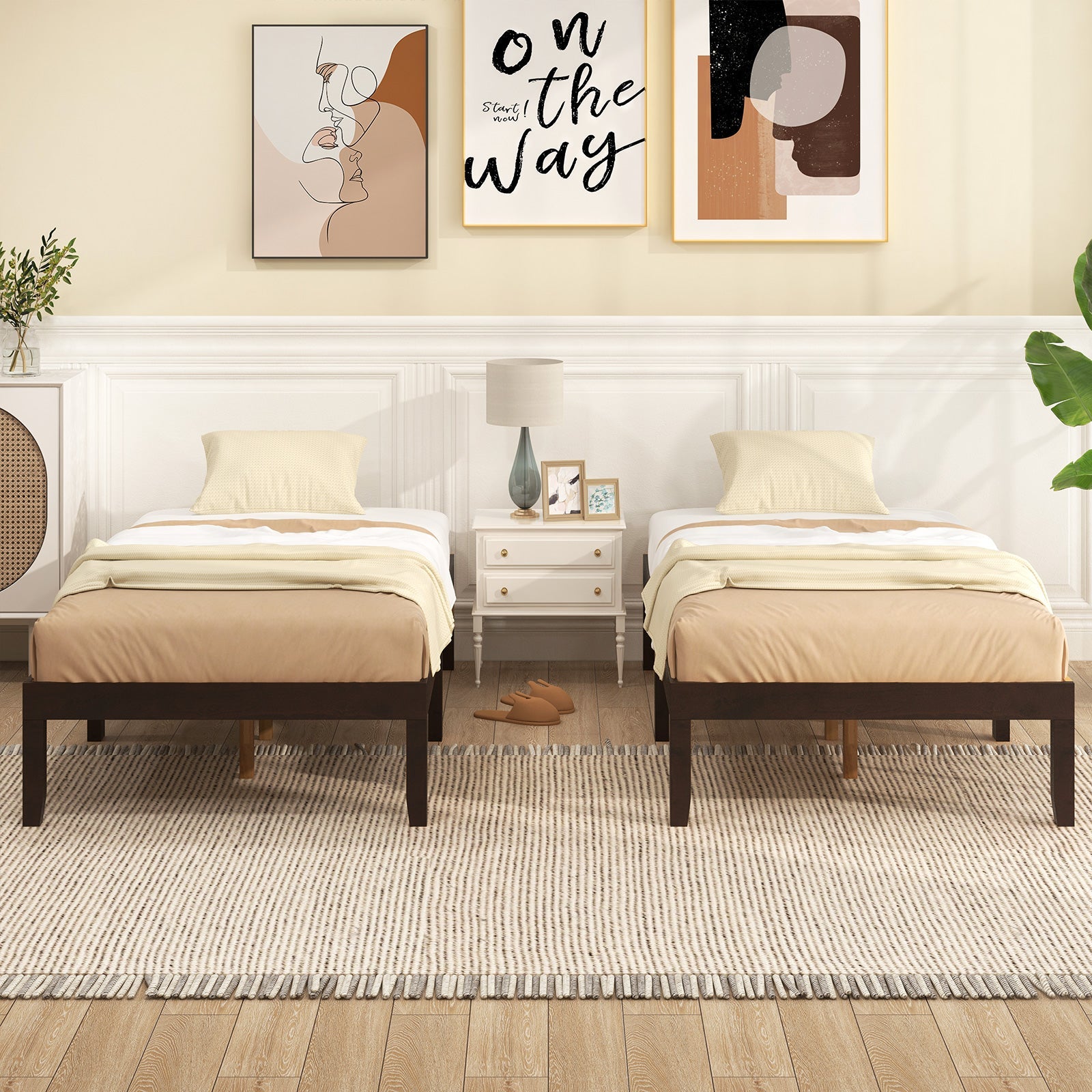 14 Inch Twin Wood Platform Bed Frame with Wooden Slats Support