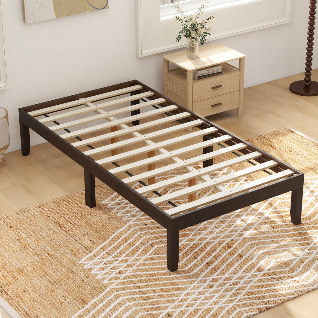 14 Inch Twin Wood Platform Bed Frame with Wooden Slats Support
