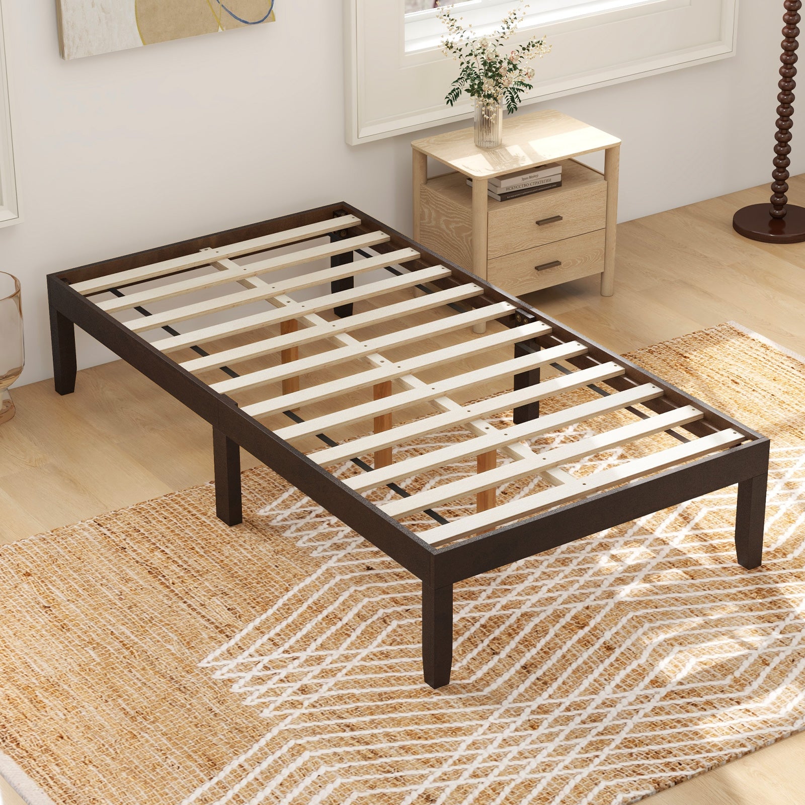 14 Inch Twin Wood Platform Bed Frame with Wooden Slats Support