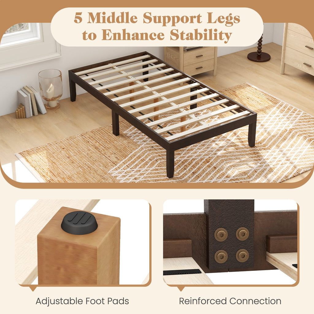 14 Inch Twin Wood Platform Bed Frame with Wooden Slats Support