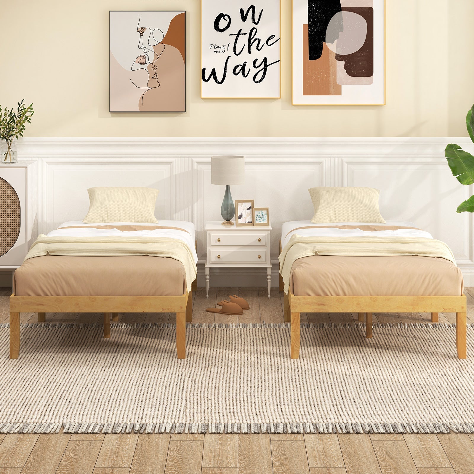 14 Inch Twin Wood Platform Bed Frame with Wooden Slats Support
