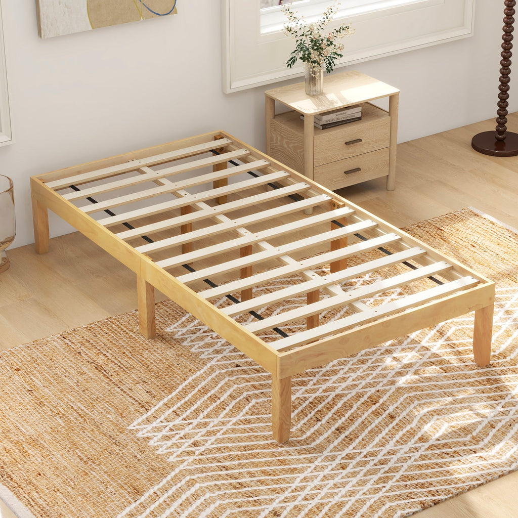14 Inch Twin Wood Platform Bed Frame with Wooden Slats Support
