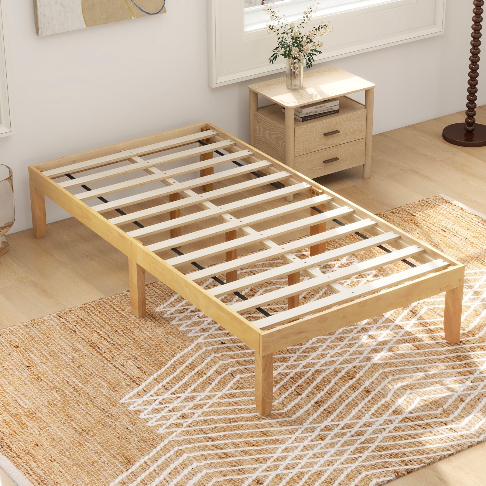 14 Inch Twin Wood Platform Bed Frame with Wooden Slats Support