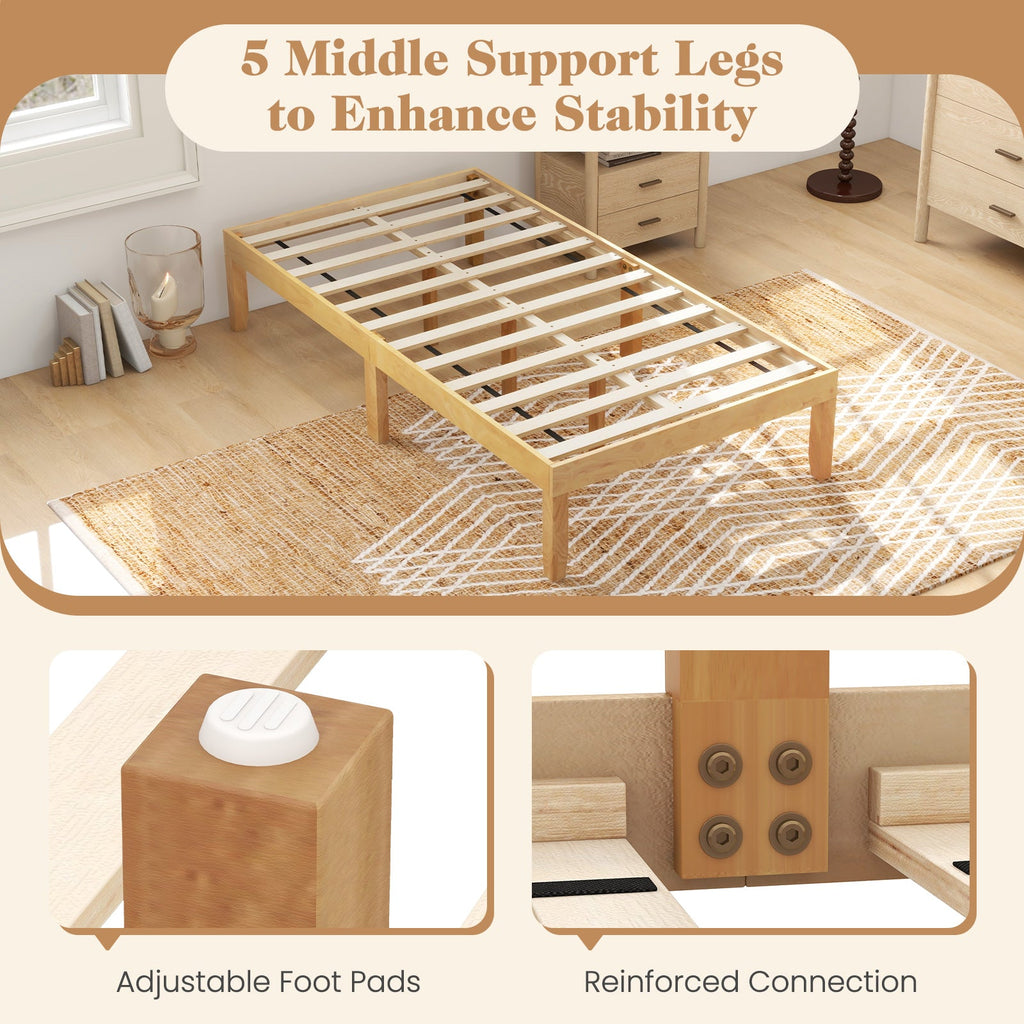 14 Inch Twin Wood Platform Bed Frame with Wooden Slats Support