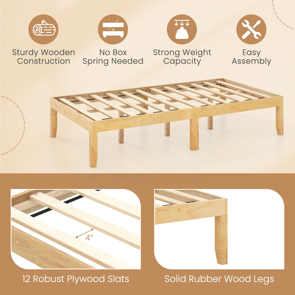 14 Inch Twin Wood Platform Bed Frame with Wooden Slats Support