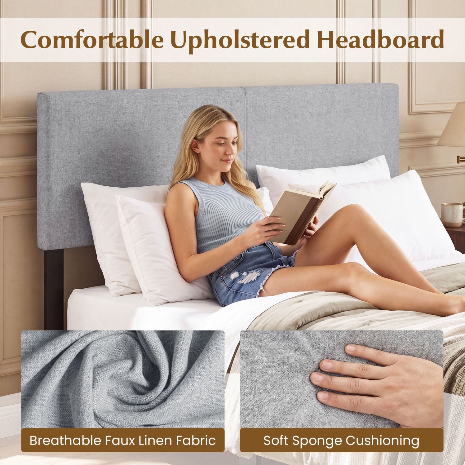 Upholstered Headboard Queen/Full Size Vertical Quilted Panel