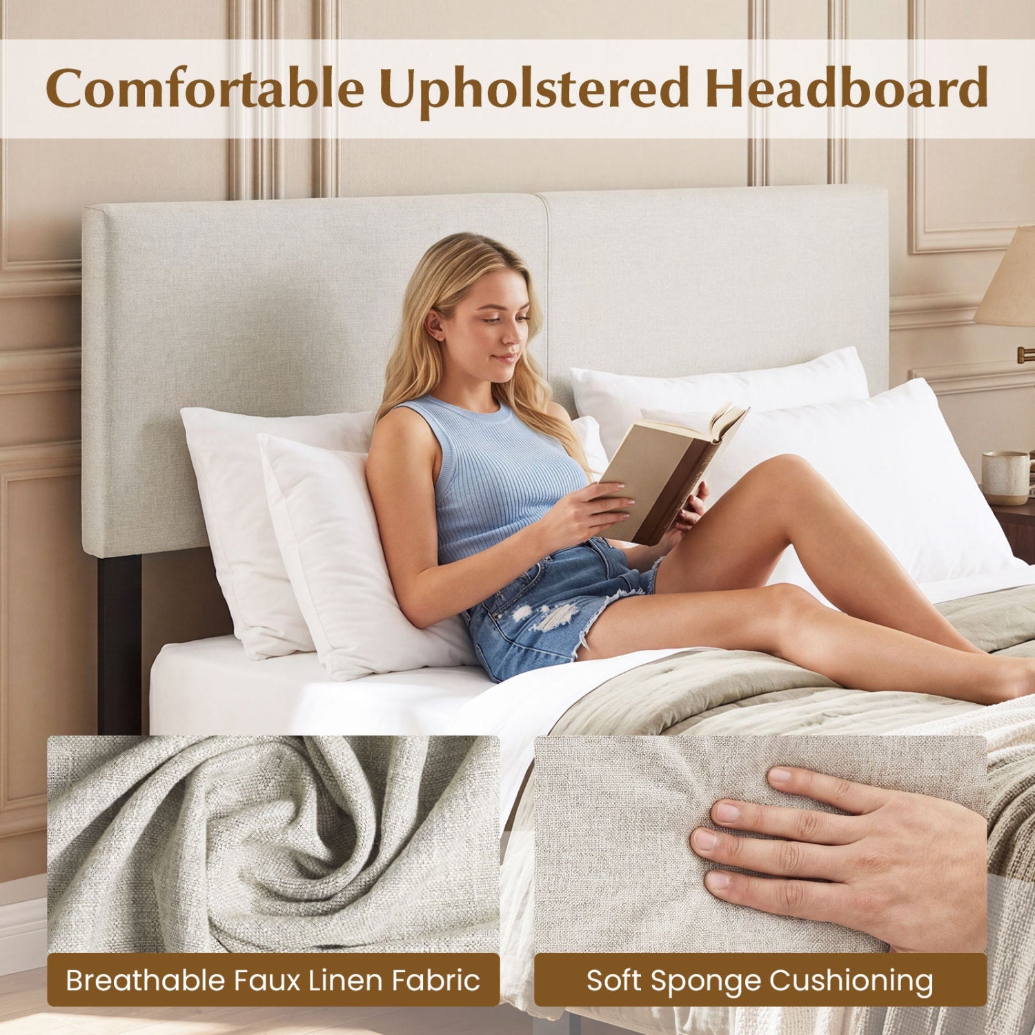 Upholstered Headboard Queen/Full Size Vertical Quilted Panel