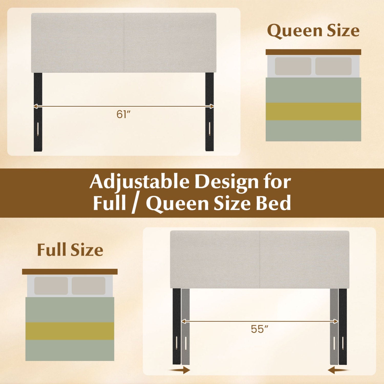 Upholstered Headboard Queen/Full Size Vertical Quilted Panel