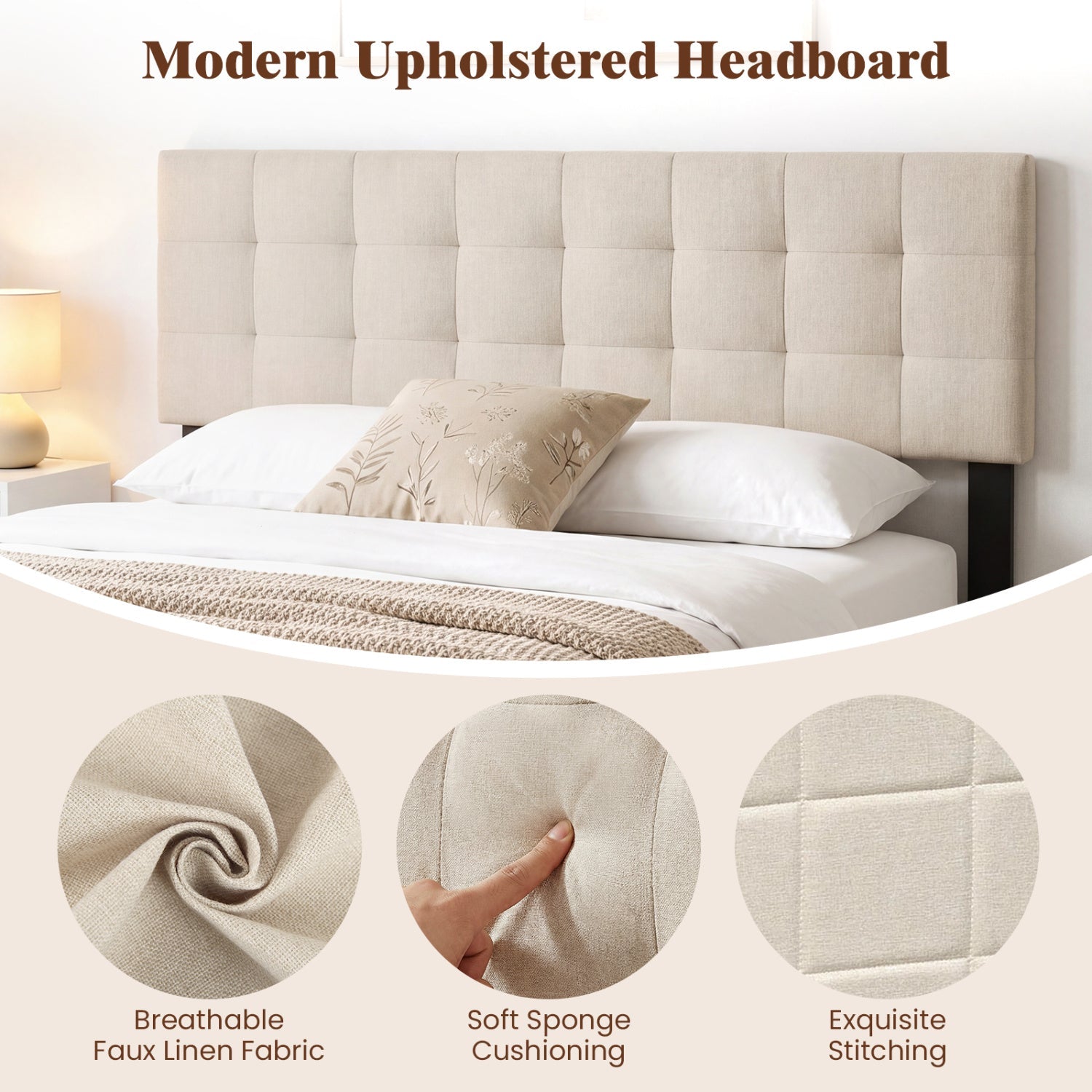 Upholstered Headboard Queen/Full Size with Adjustable Legs