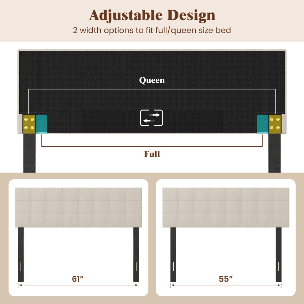 Upholstered Headboard Queen/Full Size with Adjustable Legs