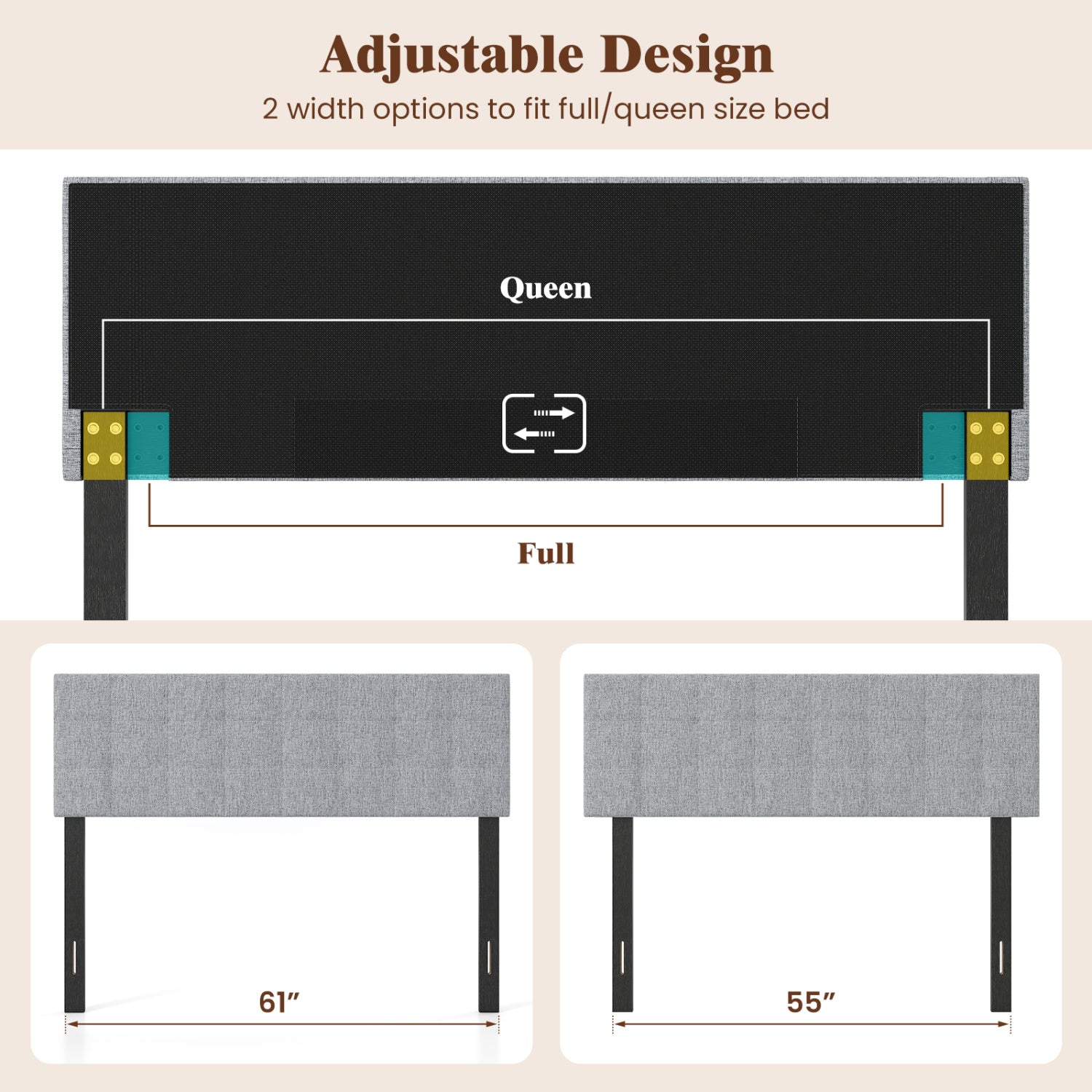 Upholstered Headboard Queen/Full Size with Adjustable Legs