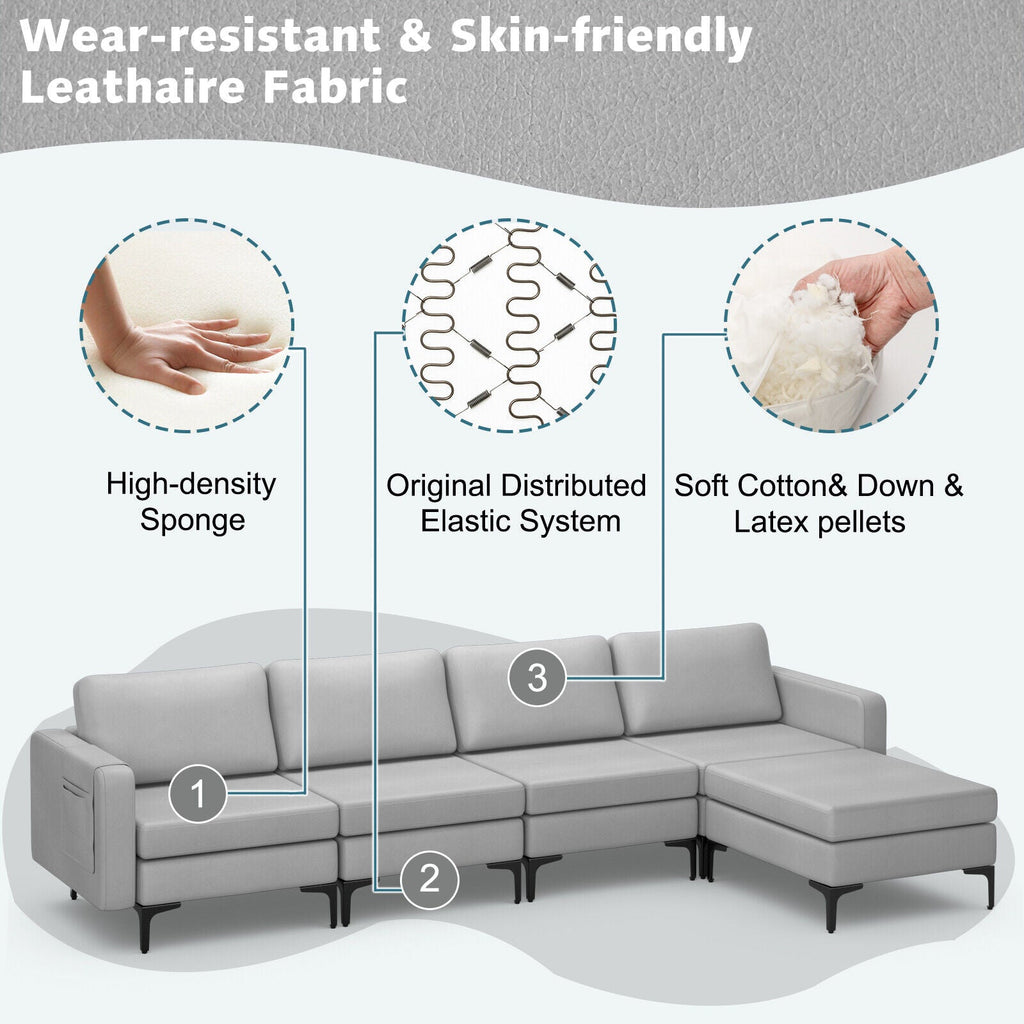 Modular L-shaped Sectional Sofa with Reversible Ottoman and 2 USB Ports