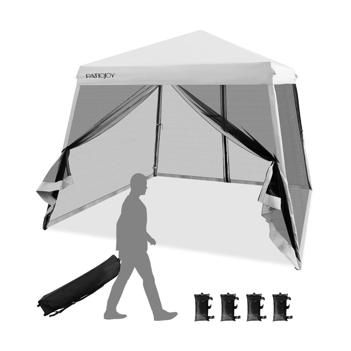 10 x 10 Feet Pop Up Canopy with with Mesh Sidewalls and Roller Bag