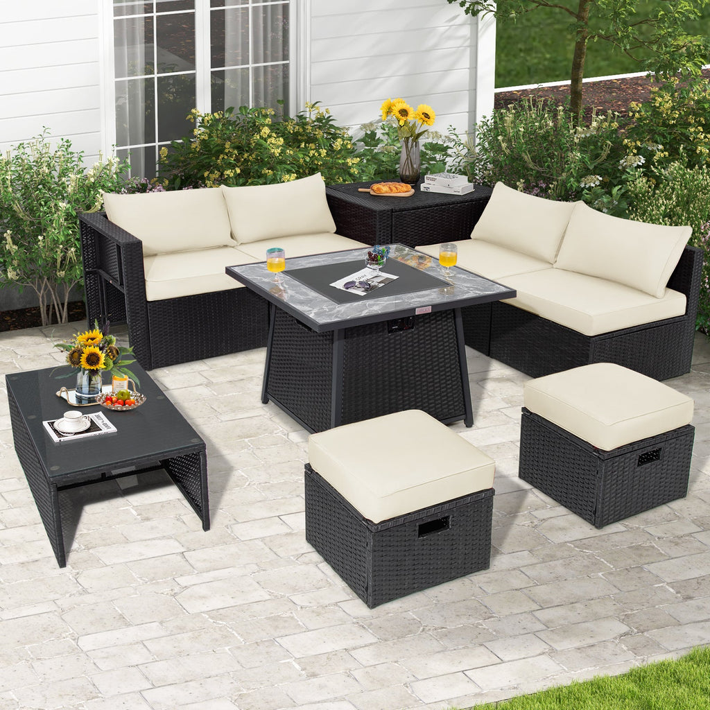 11 Pieces Patio Dining Set with 15 Feet Double-Sided Patio Umbrella Base Included