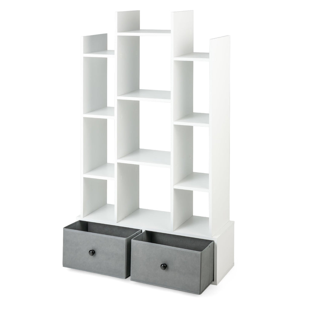 12-Tier Open-Back Freestanding Bookshelf with Drawer