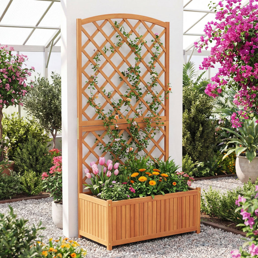 Wooden Raised Garden Bed with Trellis 63 Inch Tall Garden Planter