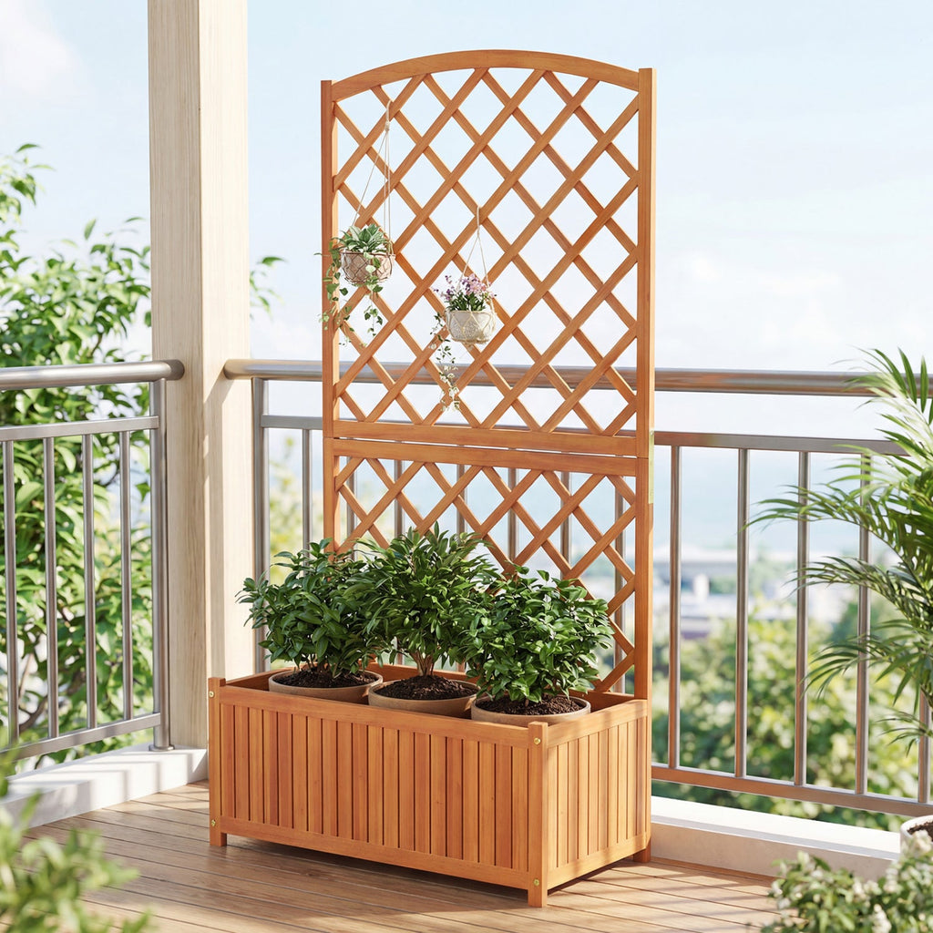 Wooden Raised Garden Bed with Trellis 63 Inch Tall Garden Planter
