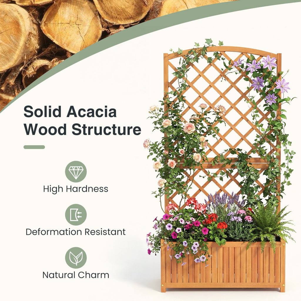 Wooden Raised Garden Bed with Trellis 63 Inch Tall Garden Planter