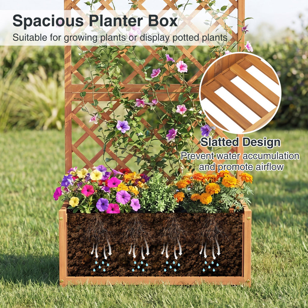 Wooden Raised Garden Bed with Trellis 63 Inch Tall Garden Planter