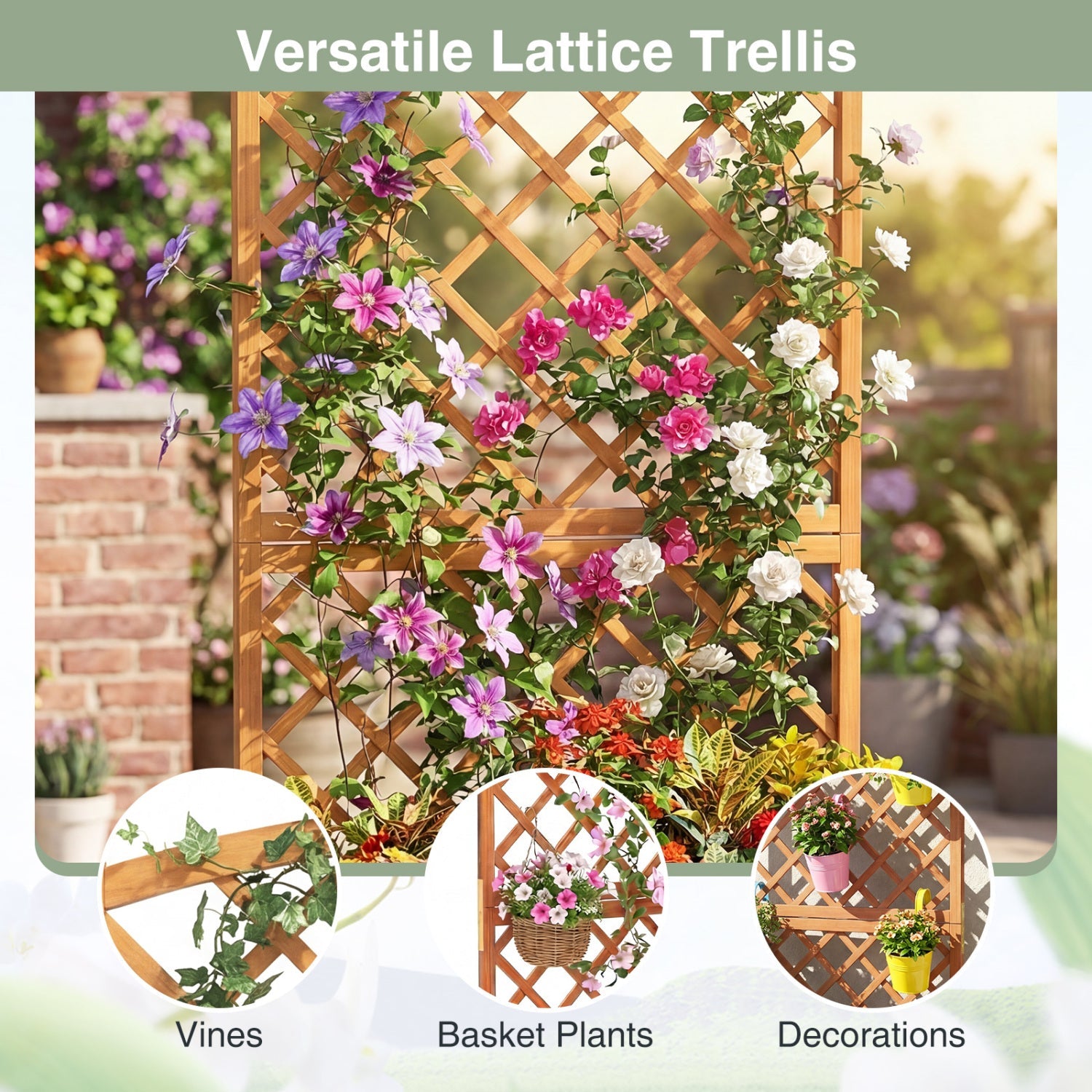 Wooden Raised Garden Bed with Trellis 63 Inch Tall Garden Planter