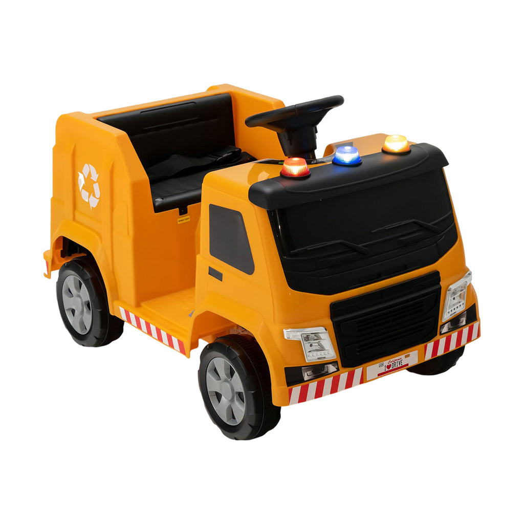 12V Kids Ride-on Garbage Truck with Warning Lights and 6 Recycling Accessories