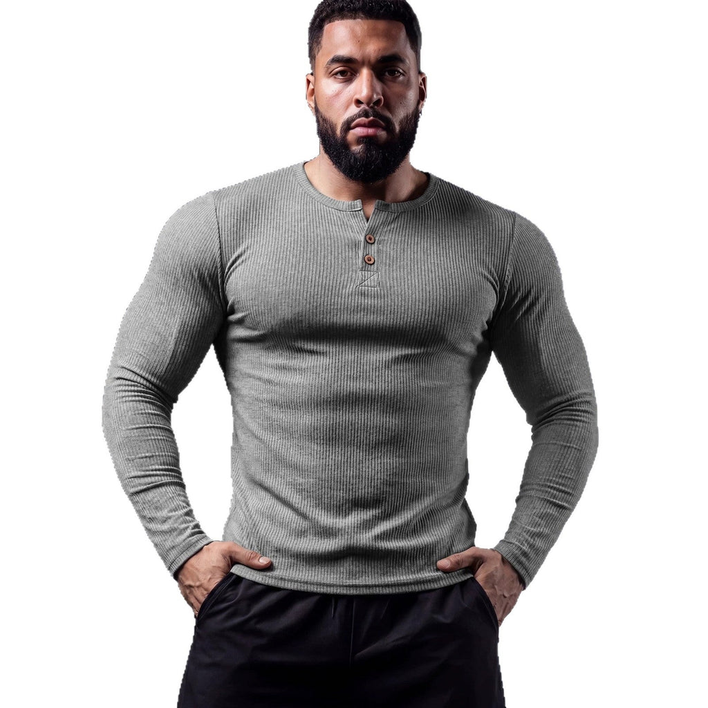 Muscle-fit Sporty-casual Half-button-down Long-sleeve