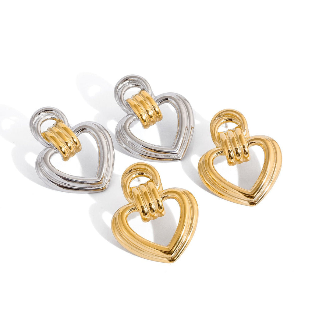 18K gold heart-shaped titanium steel stud earrings