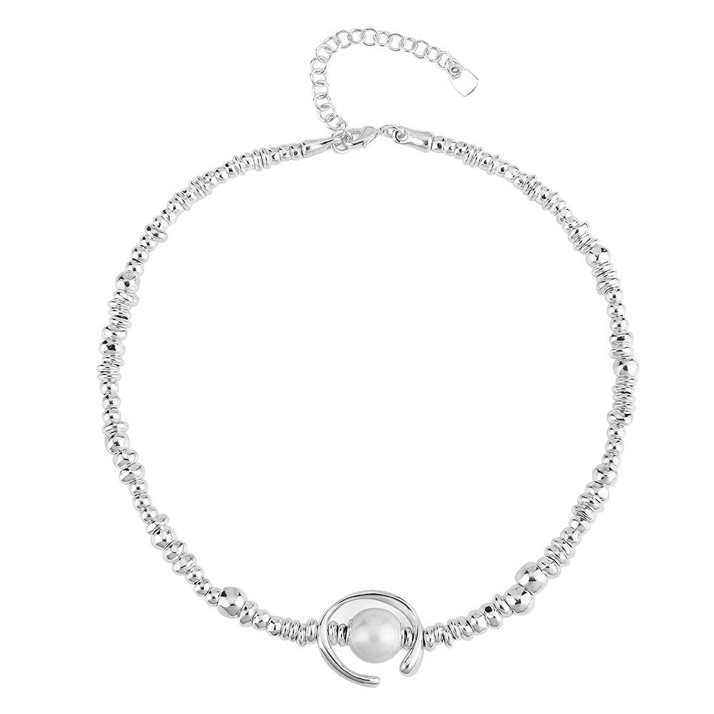 3Pcs Trendy Broken Silver Big Pearl Jewelry Set For Women, Necklace Bracelet Earring Matching Set, Dainty Elegant Sweater Chain Fashion Jewelry