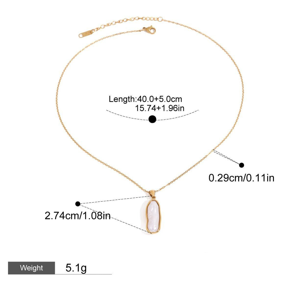 18K gold inlaid irregular pearl design light luxury noble pendant necklace