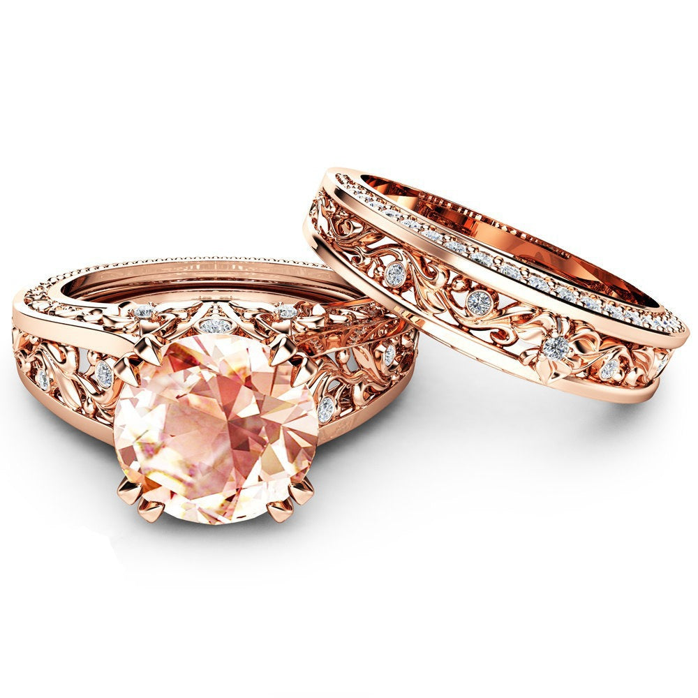 14K Rose Gold Plated Champagne Gemstone Engagement Ring